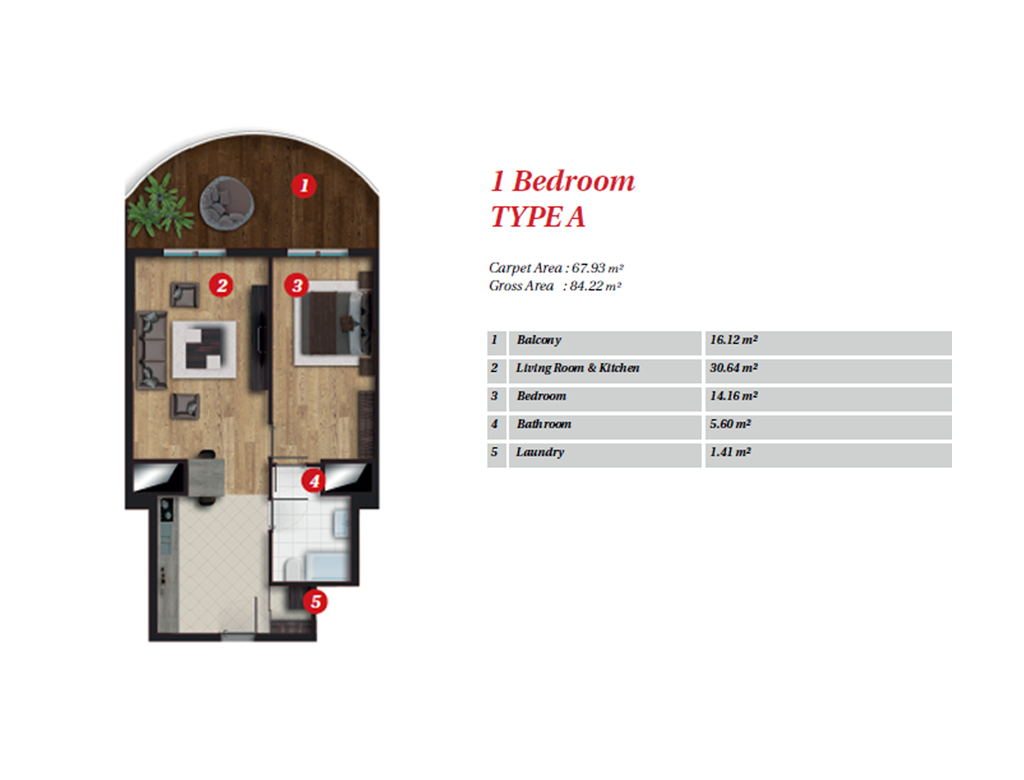 Mirage Residence One Bedroom Apartment Floor Plan