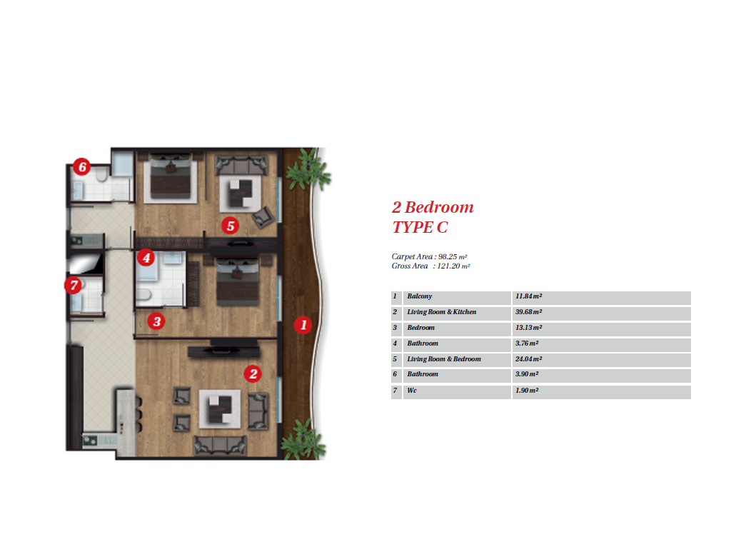 Mirage Residence Two Bedroom Apartment Floor Plan