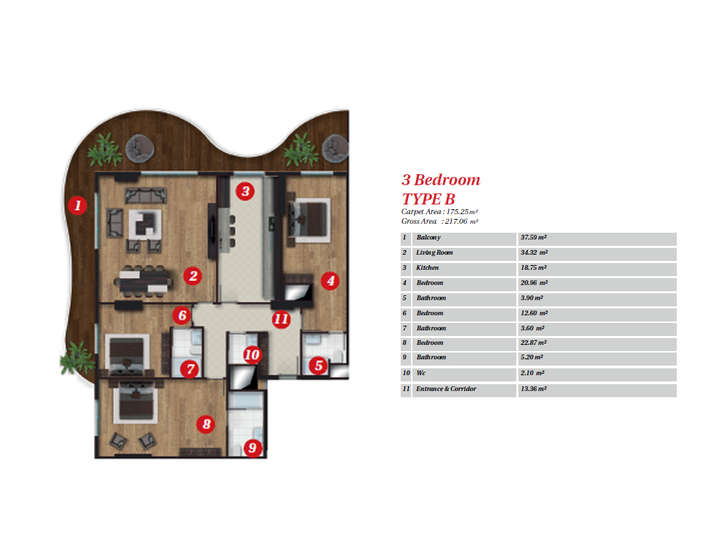 Mirage Residence Three Bedroom Apartment Floor Plan